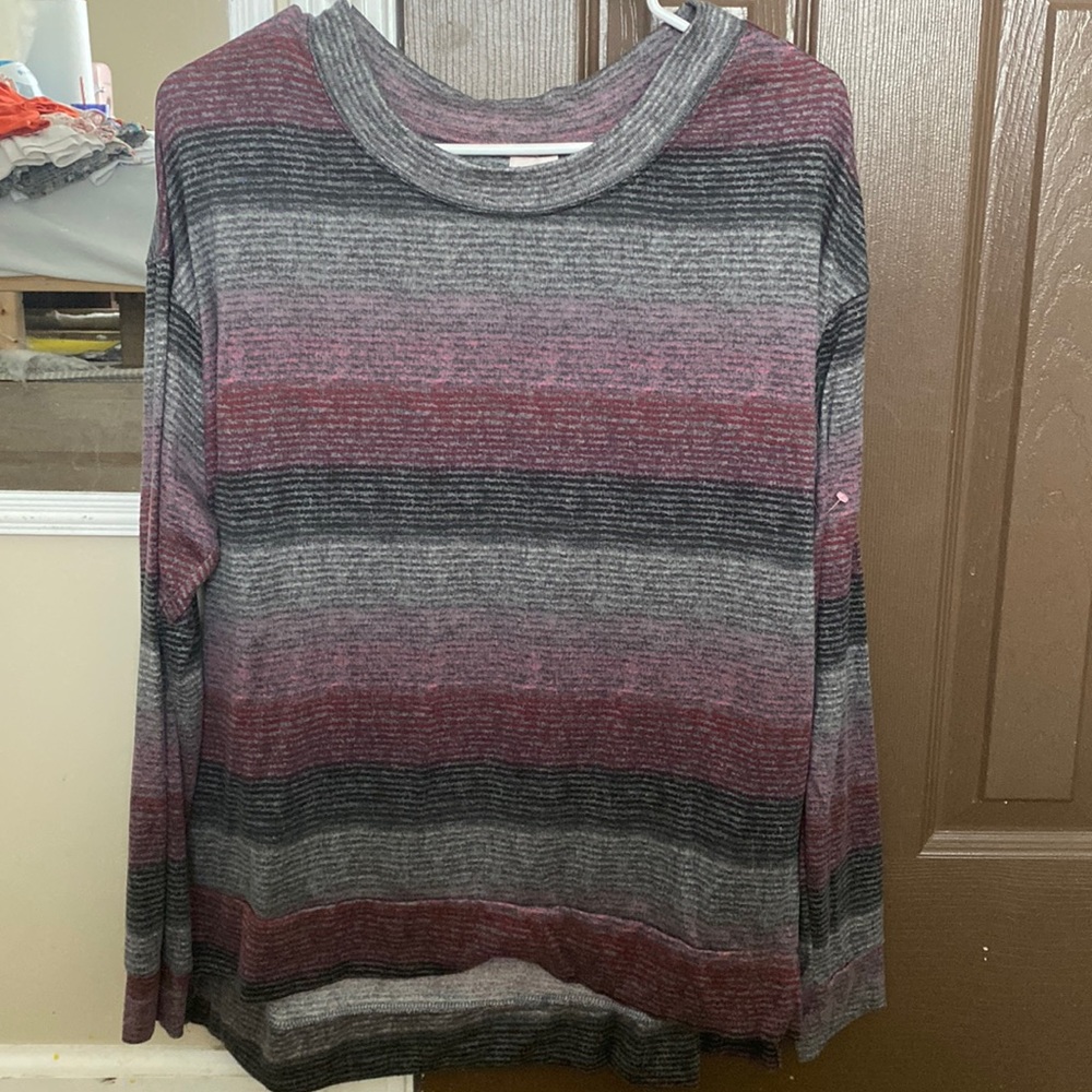 Purple black and grey long sleeved soft Adults Large.